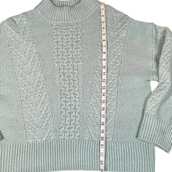 Retrology Women's Mint Green Chunky Cable Knit Mock Turtle Neck Sweater Size L - Picture 6 of 10